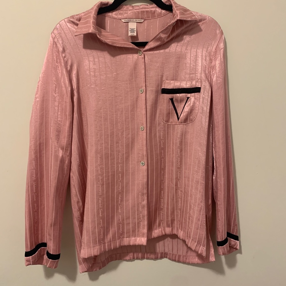 Victoria’s Secret pink striped silk pj top in S
